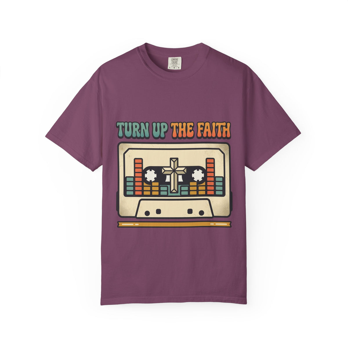 Turn Up The Faith cassette tape T-shirt | Christian retro music design