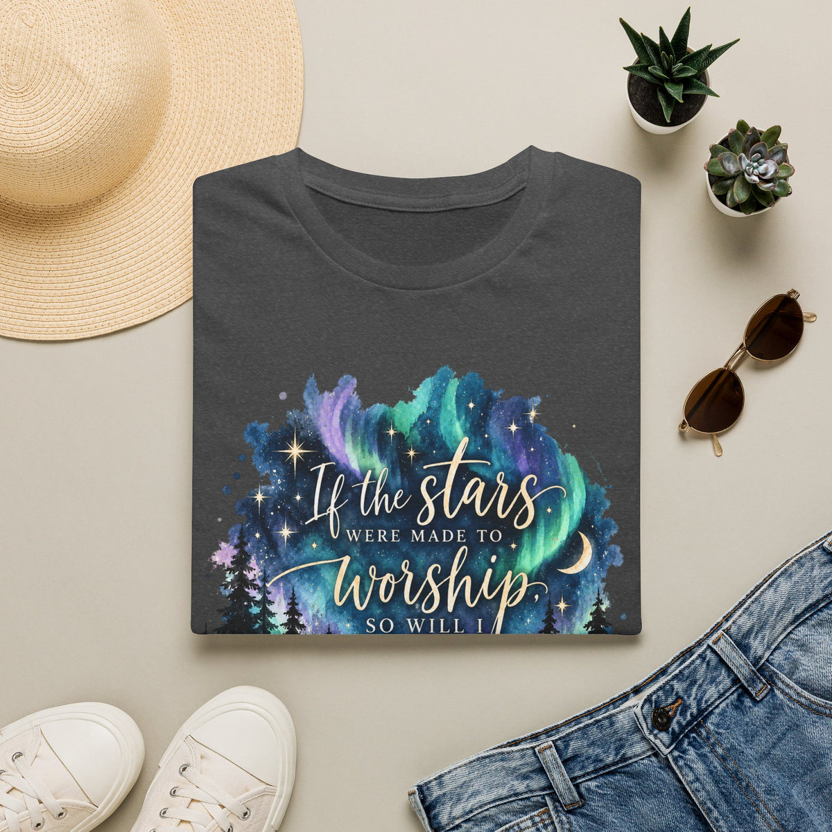 Worship Under the Stars T-Shirt — "If the stars were made to worship" Christian Faith Tee