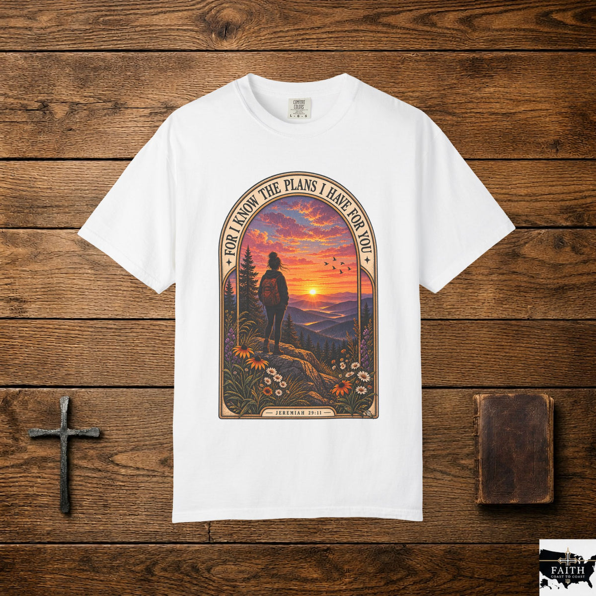Sunset Hiker T‑Shirt — "For I Know the Plans I Have for You" Inspirational Graphic Tee