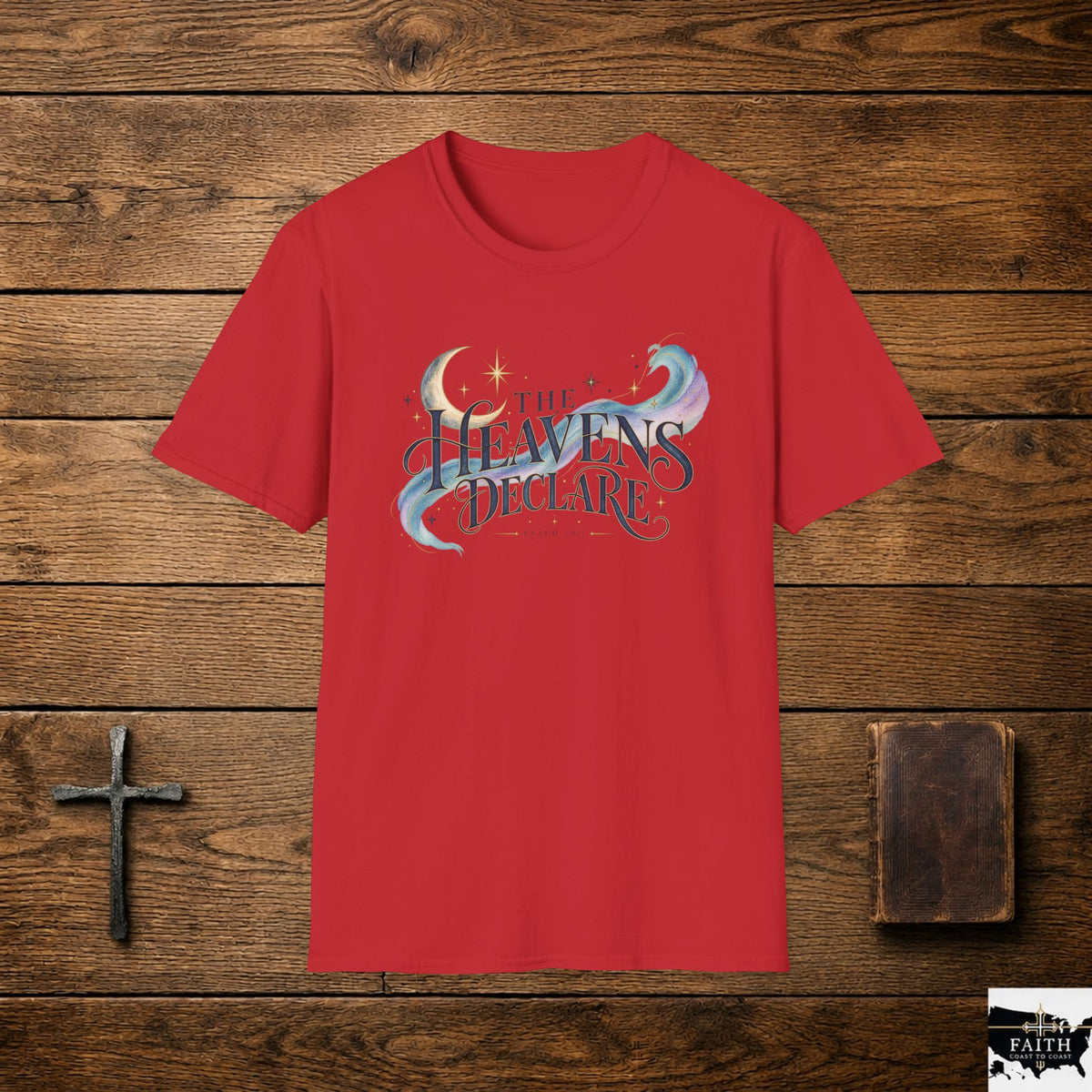 The Heavens Declare T-Shirt | Celestial Moon Stars Typography