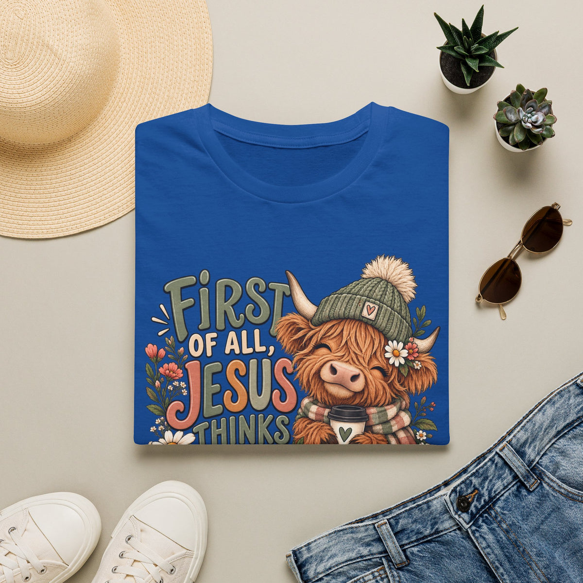 First of All Jesus Thinks I’m Delightful Cow Graphic T-Shirt
