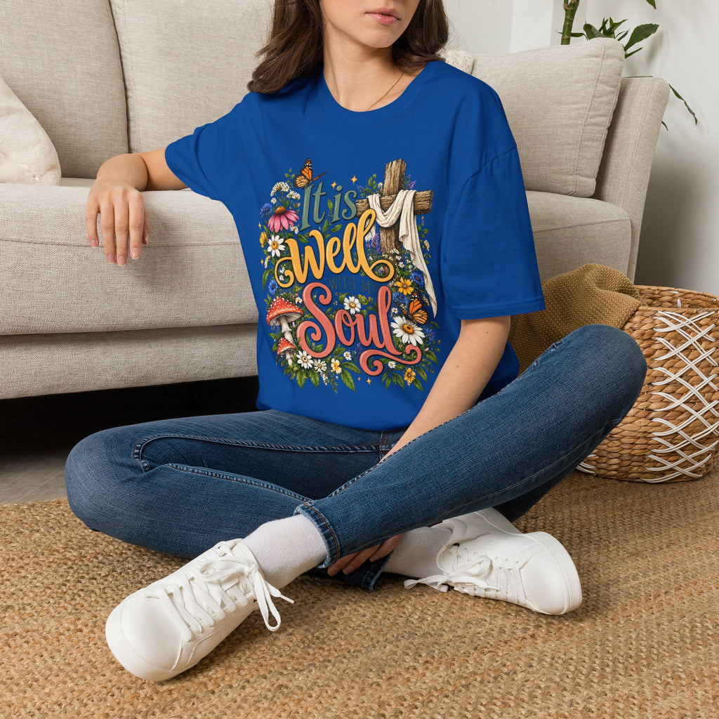 It Is Well Floral Cross T‑Shirt