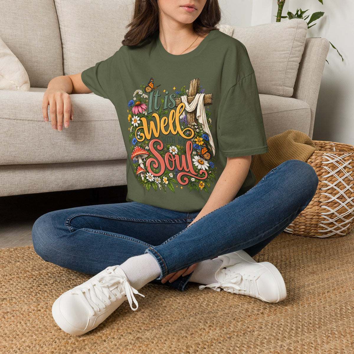 It Is Well Floral Cross T‑Shirt