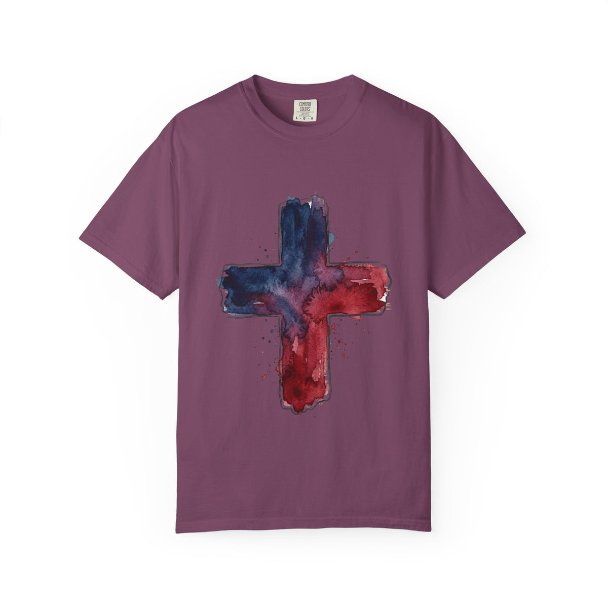 Watercolor Cross T-Shirt | Red Blue Abstract Christian Design