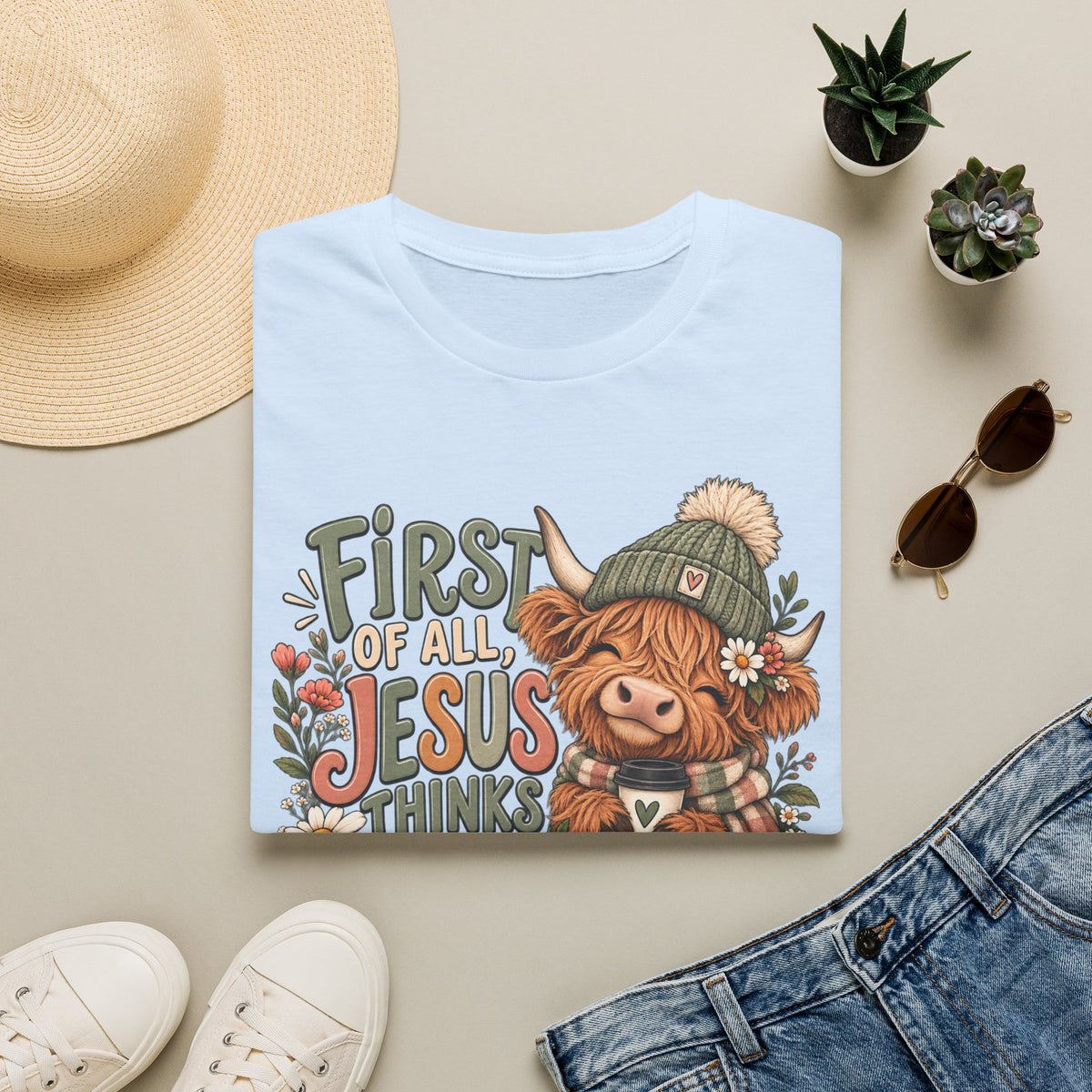 First of All Jesus Thinks I’m Delightful Cow Graphic T-Shirt