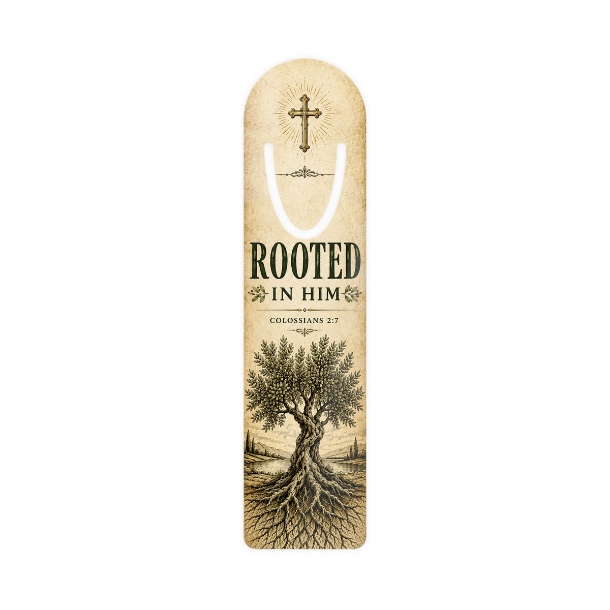 Rooted in Him Bookmark | Christian Scripture Colossians 2:7 Tree Design