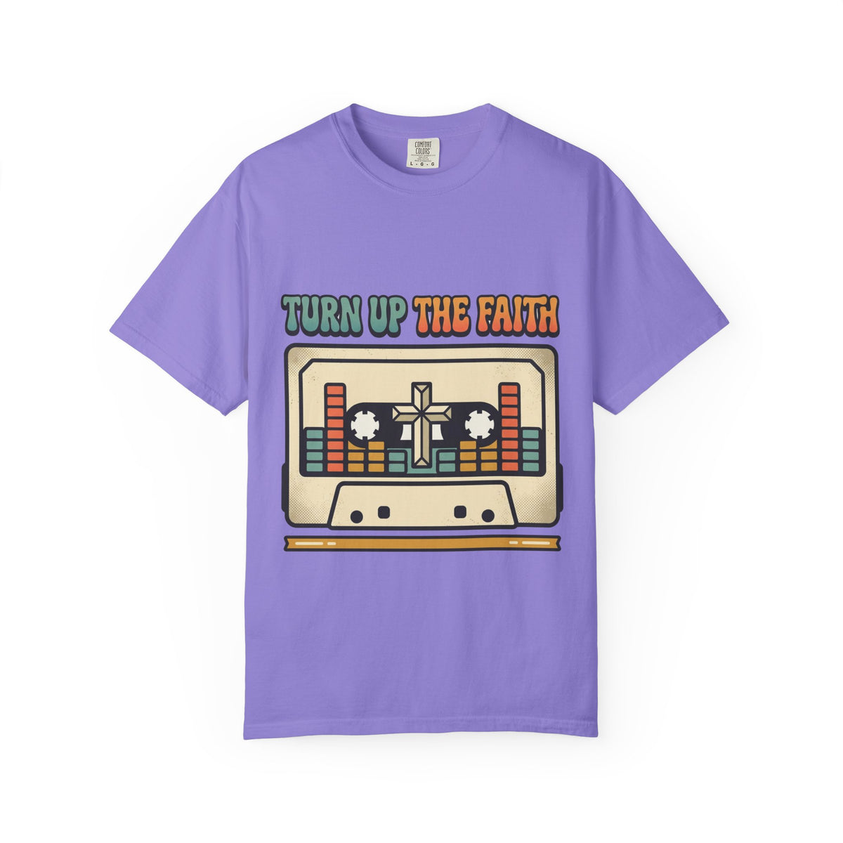 Turn Up The Faith cassette tape T-shirt | Christian retro music design