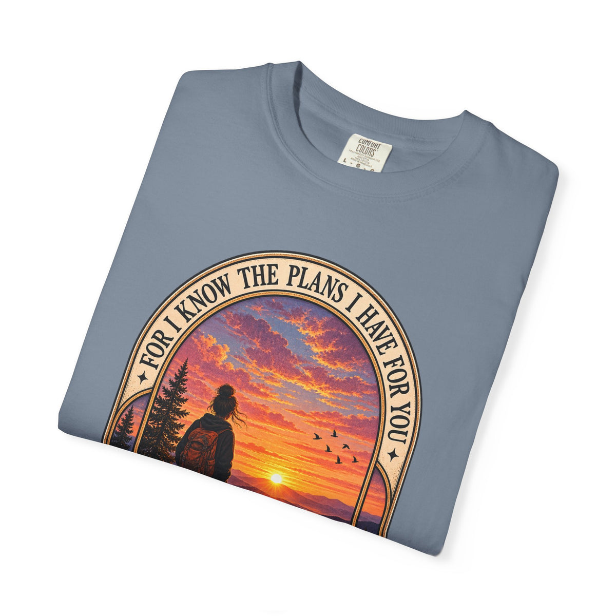 Sunset Hiker T‑Shirt — "For I Know the Plans I Have for You" Inspirational Graphic Tee