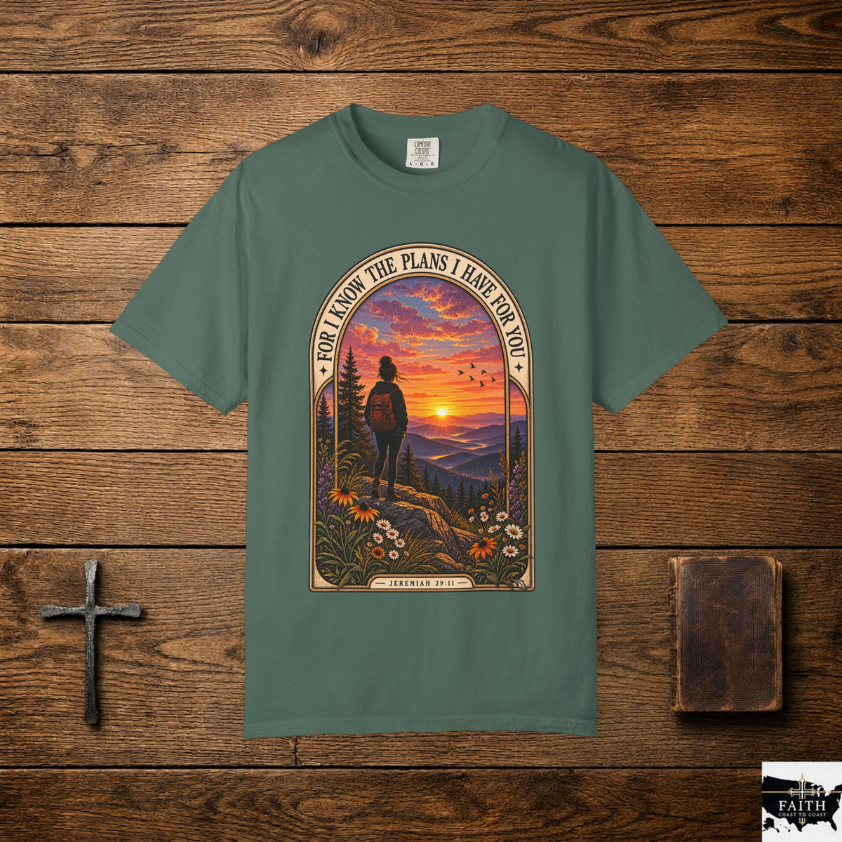 Sunset Hiker T‑Shirt — "For I Know the Plans I Have for You" Inspirational Graphic Tee