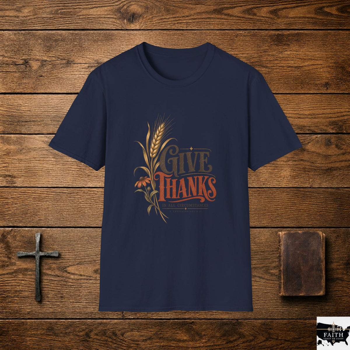 Give Thanks wheat design T-Shirt | Thanksgiving fall harvest tee