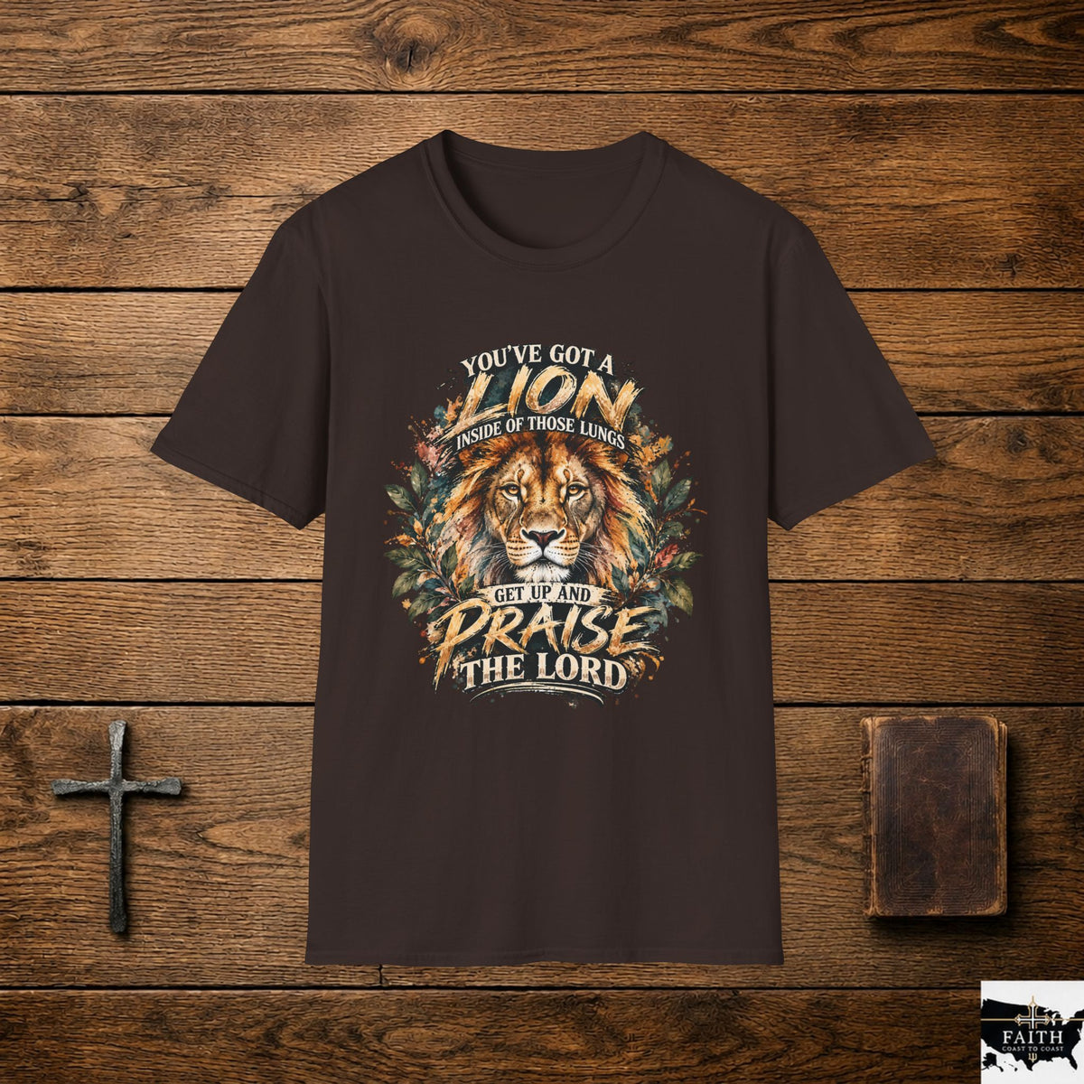Lion of Judah Christian T-Shirt — "Get Up and Praise the Lord" Faith Tee