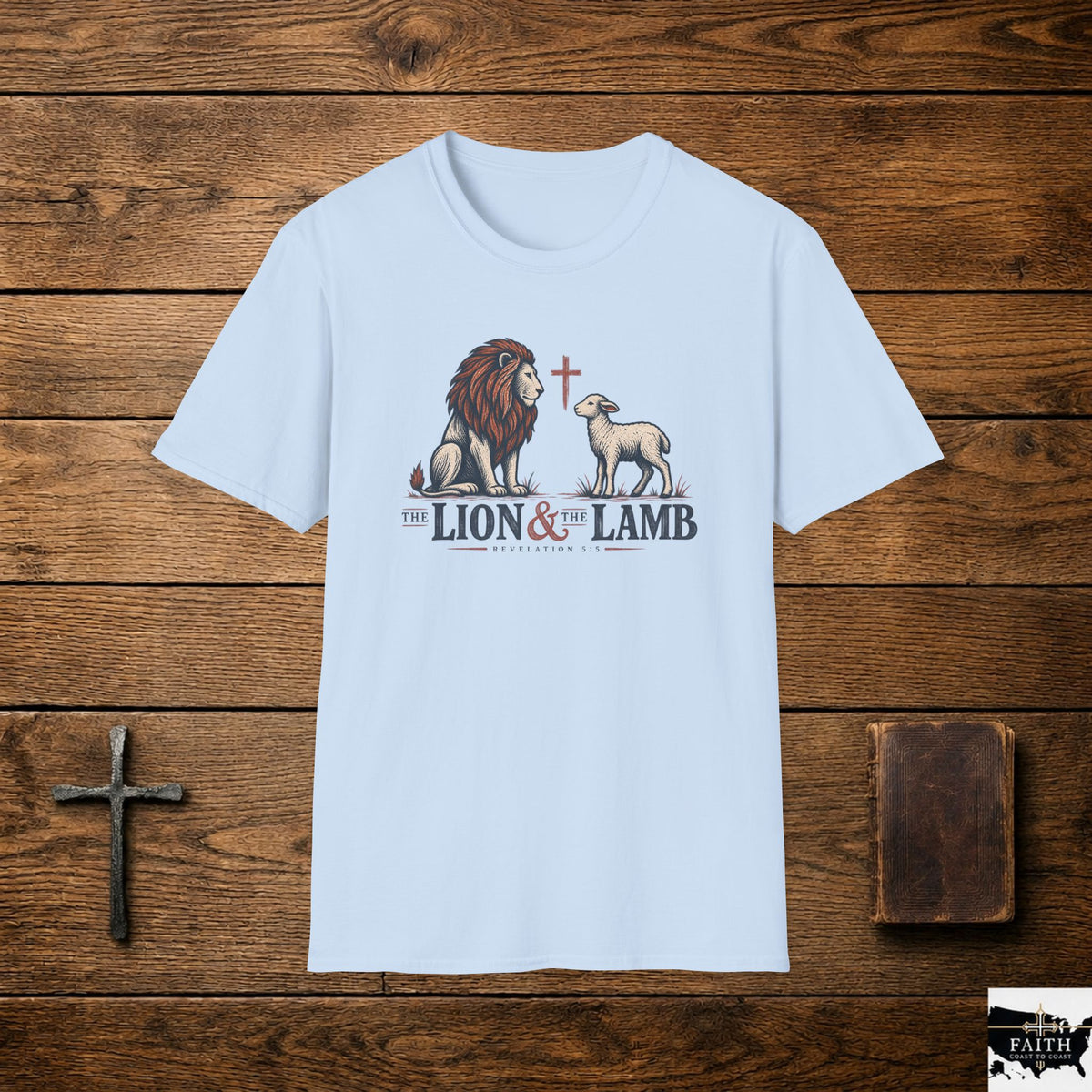 Lion & Lamb Christian T-Shirt — Faith Cross Graphic Tee