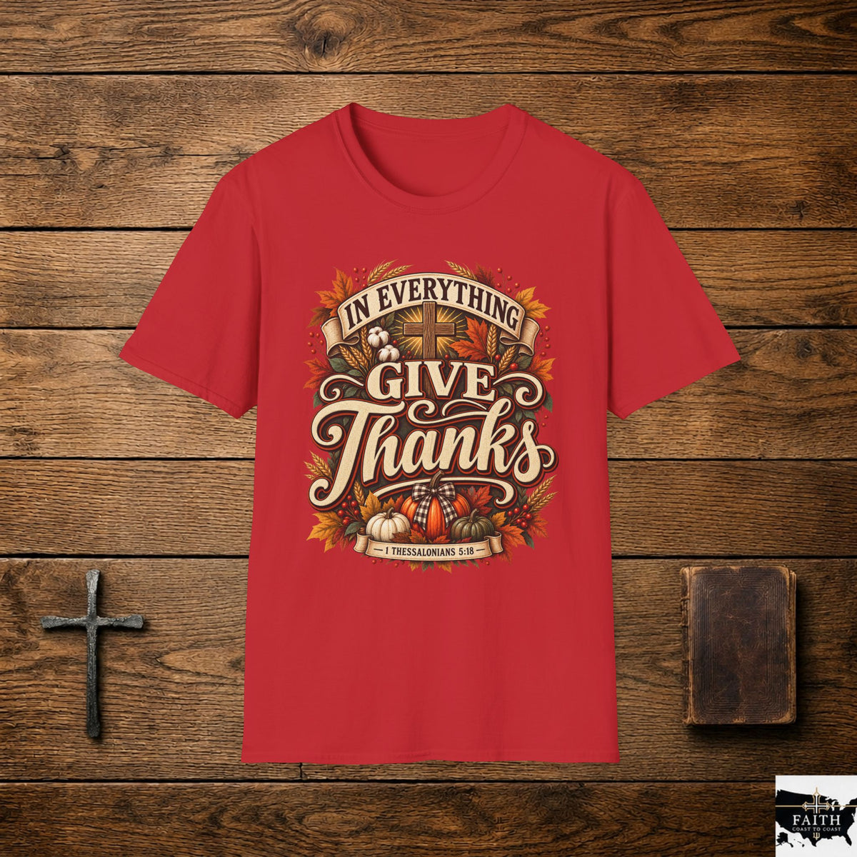 Give Thanks design T-Shirt | Fall Thanksgiving pumpkin cross harvest