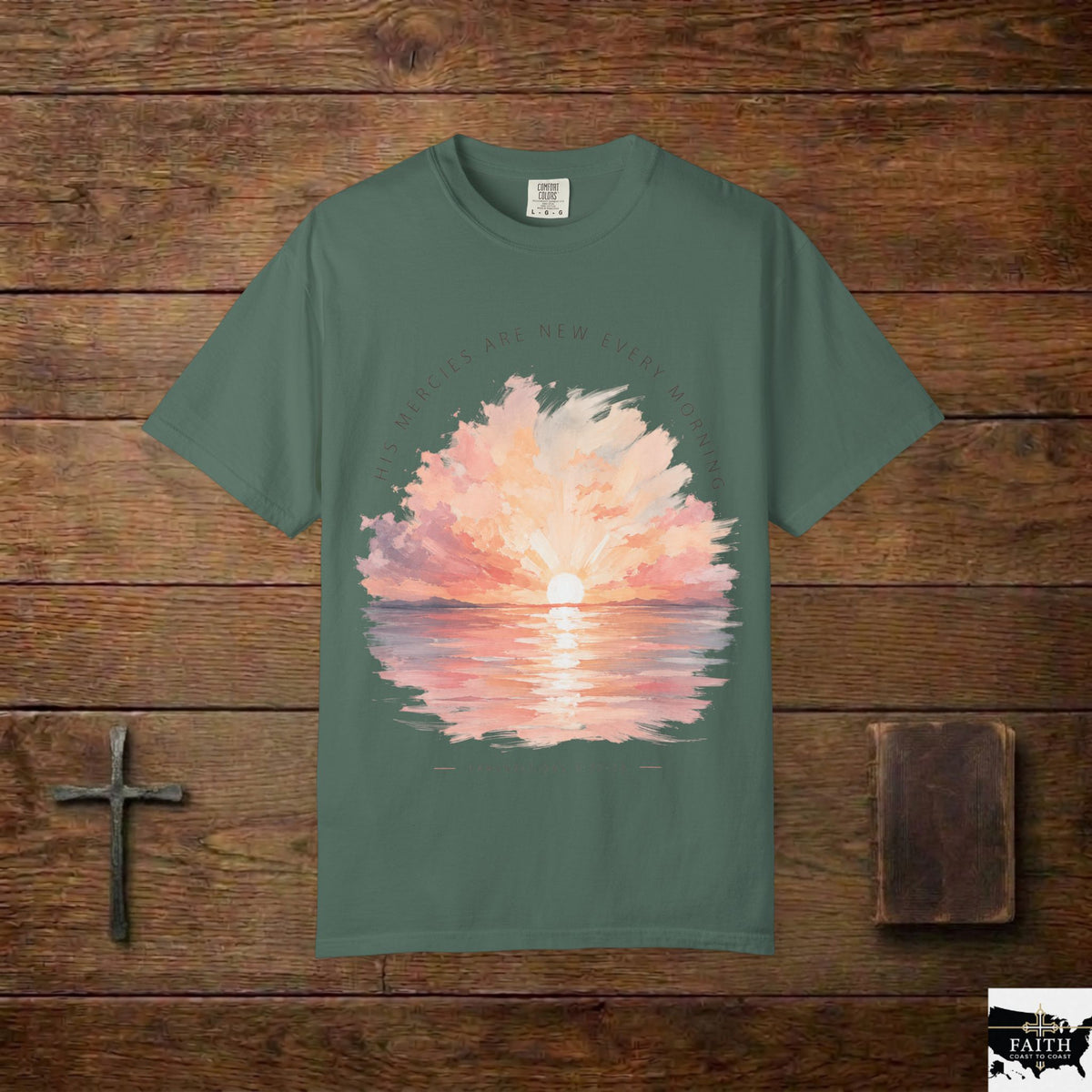 Sunset Reflection T-Shirt — "His Mercy Is New Every Morning" Christian Inspirational Tee