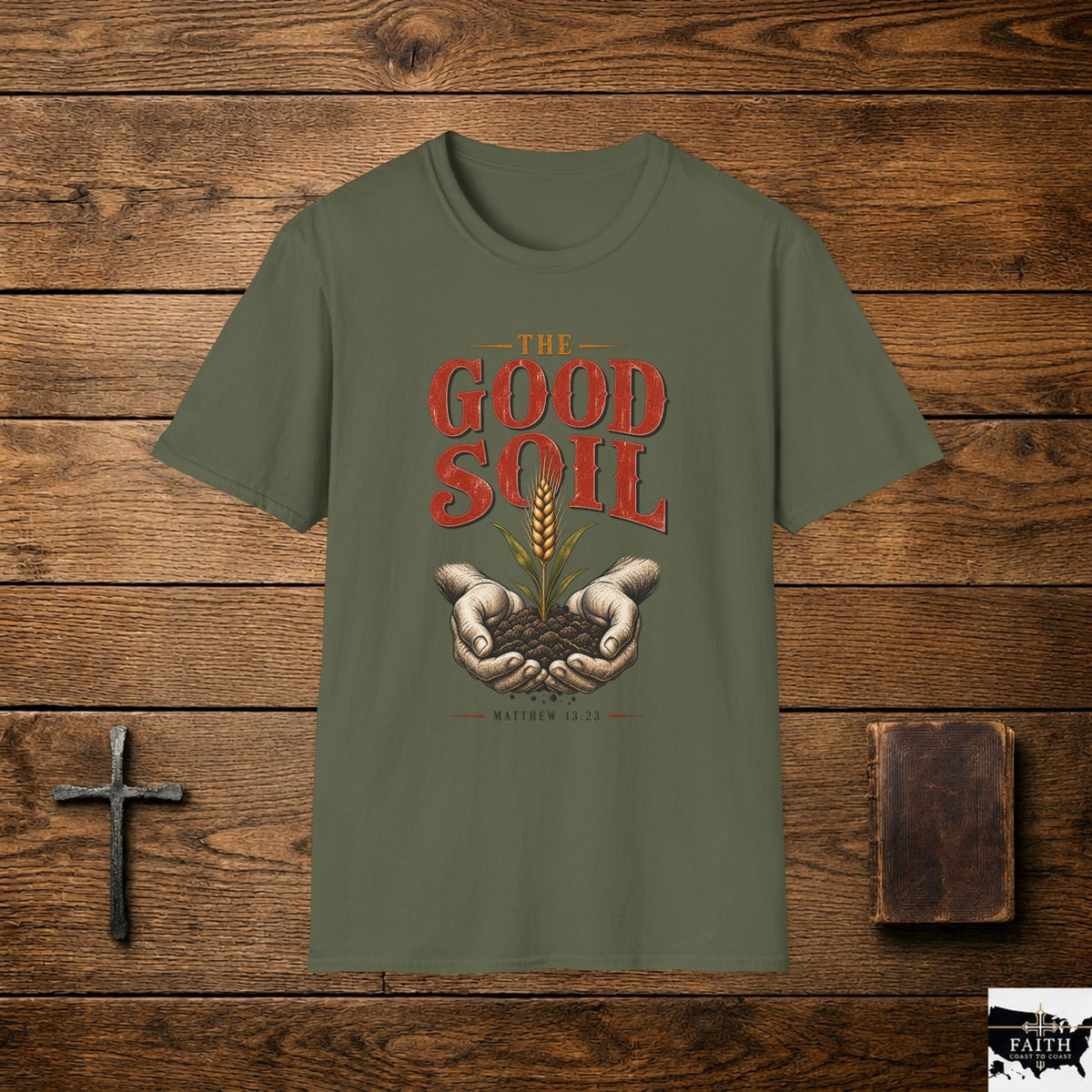 The Good Soil T-Shirt | Hands Holding Soil Wheat Illustration