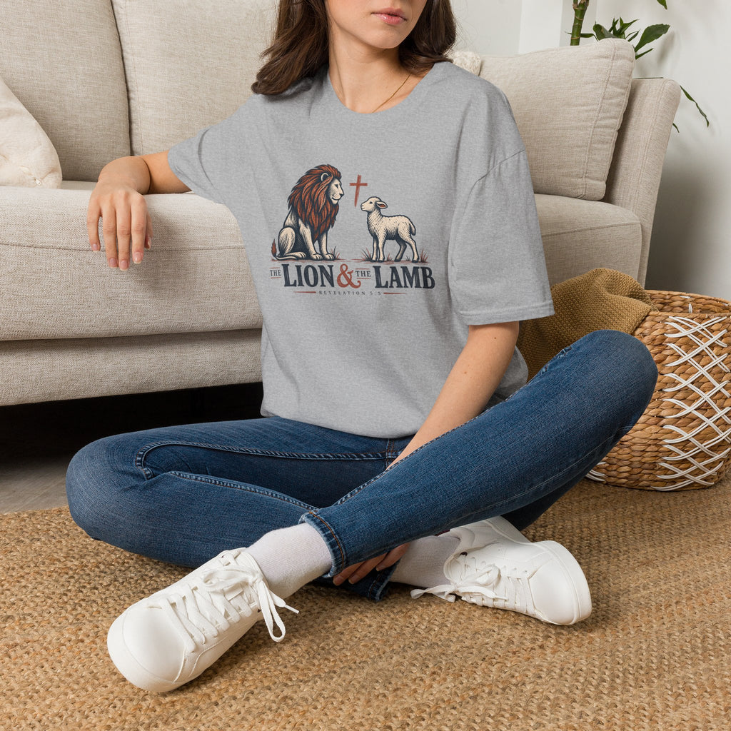 Lion & Lamb Christian T-Shirt — Faith Cross Graphic Tee