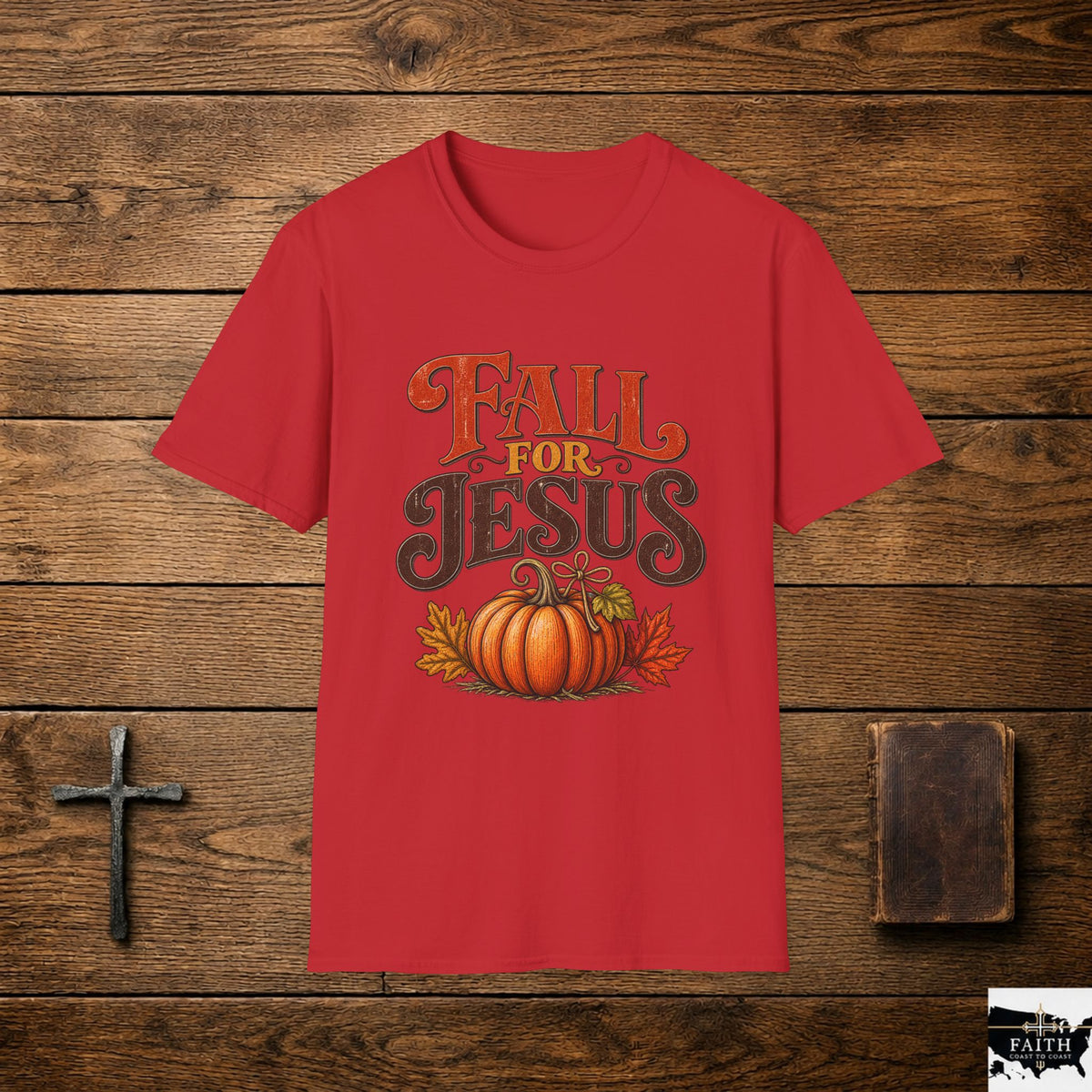 Fall for Jesus T-Shirt | Pumpkin Leaves Typography, Autumn Christian Tee