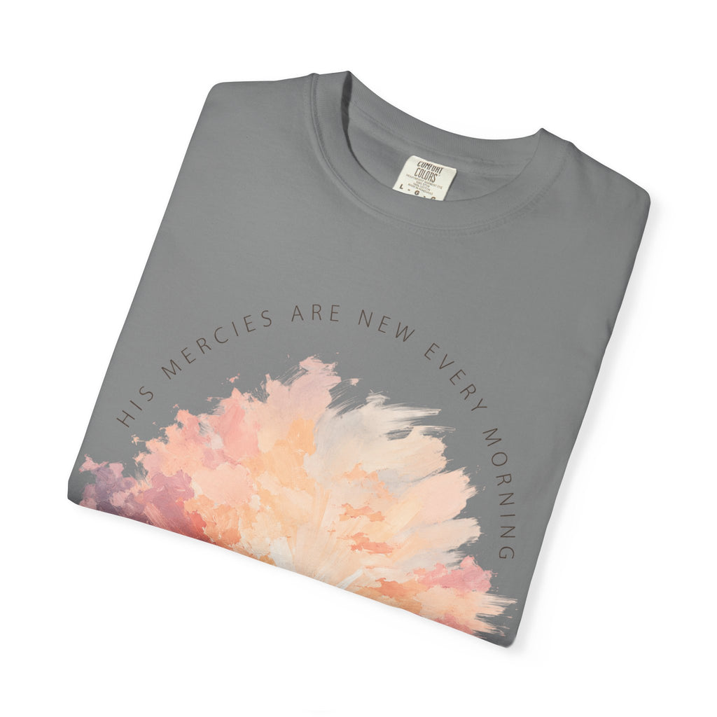 Sunset Reflection T-Shirt — "His Mercy Is New Every Morning" Christian Inspirational Tee