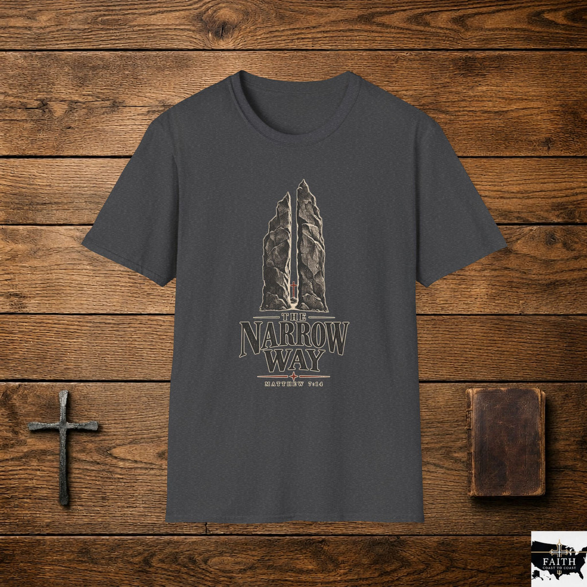 The Narrow Way T-Shirt | Split Rock Cross Graphic