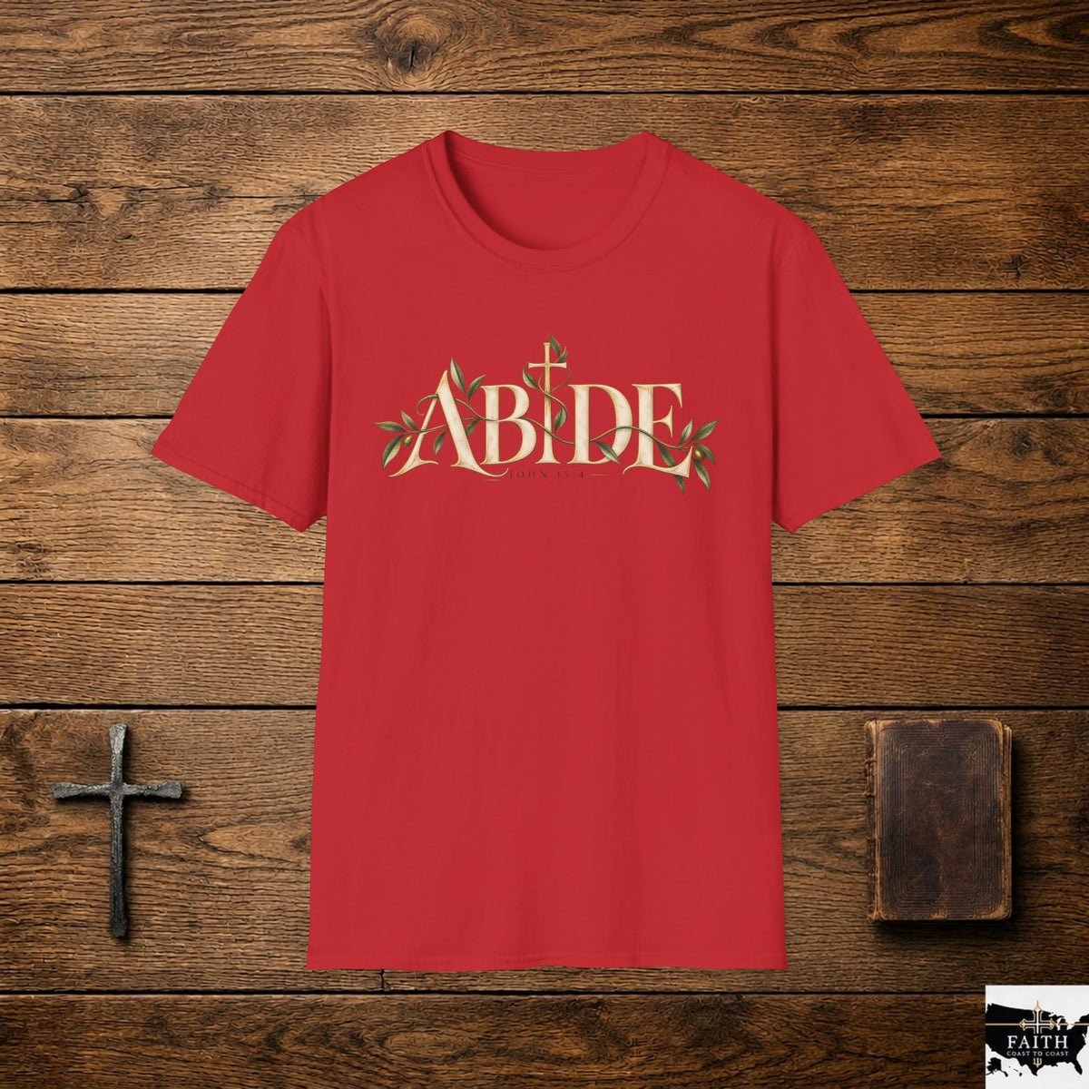 Abide floral script T-Shirt | Scripture John 15:4 faith tee