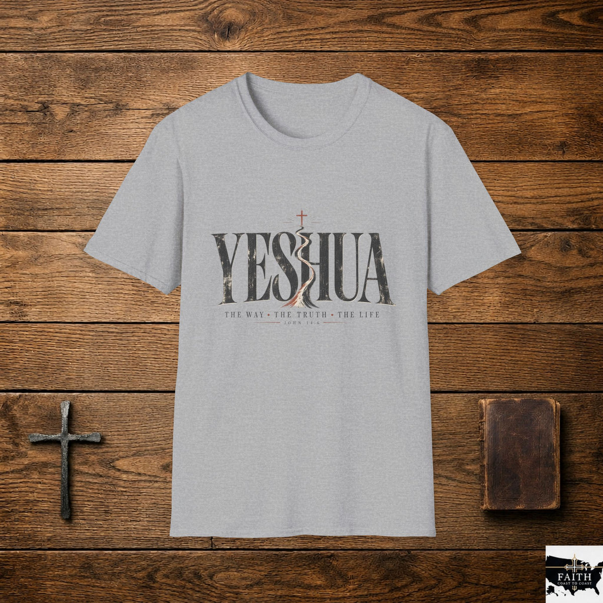 Yeshua Cross Script T-Shirt | Christian Faith Typography Shirt