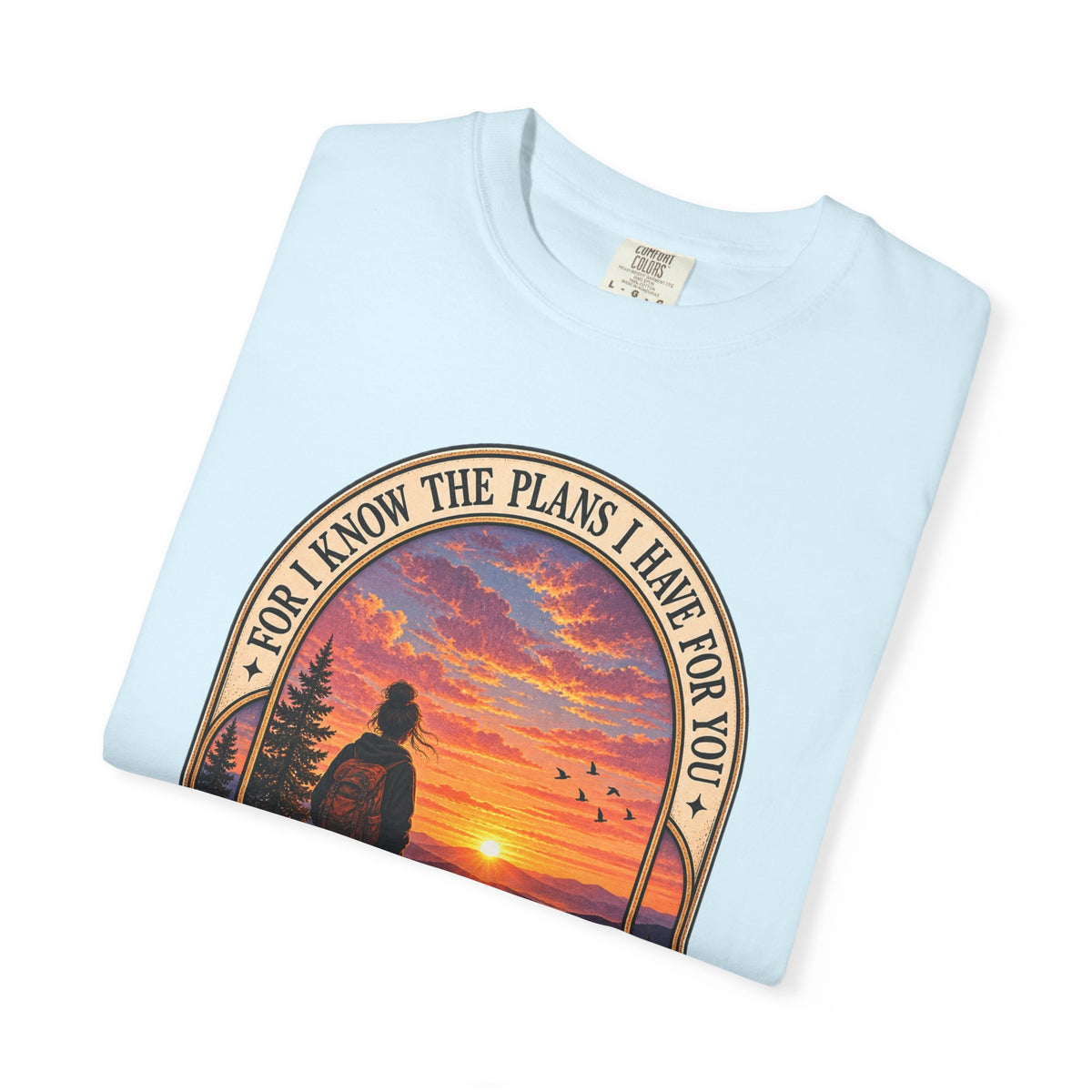 Sunset Hiker T‑Shirt — "For I Know the Plans I Have for You" Inspirational Graphic Tee