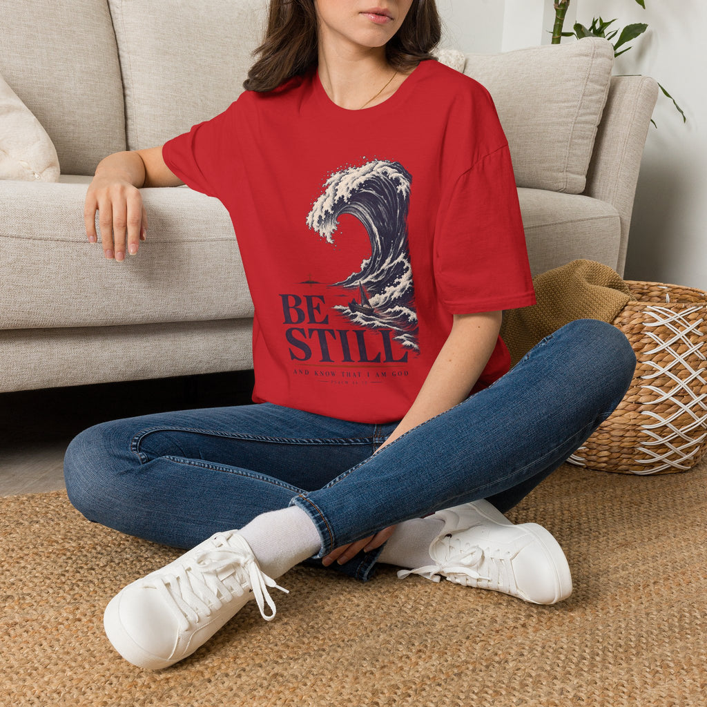 T-Shirt — "Be Still" Wave Graphic Tee | Calming Ocean Spiritual Apparel