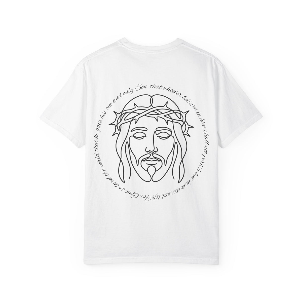 Line Art Jesus Face T-Shirt | Crown of Thorns Scripture Circle John 3:16