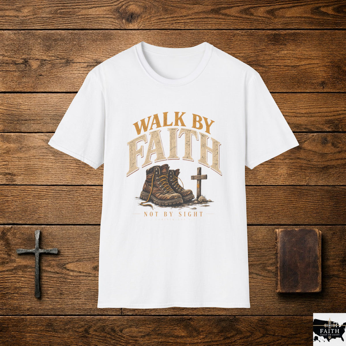 Walk By Faith boots and cross T-Shirt | Christian faith shirt