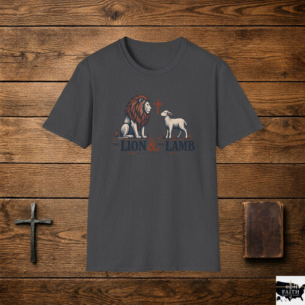 Lion & Lamb Christian T-Shirt — Faith Cross Graphic Tee
