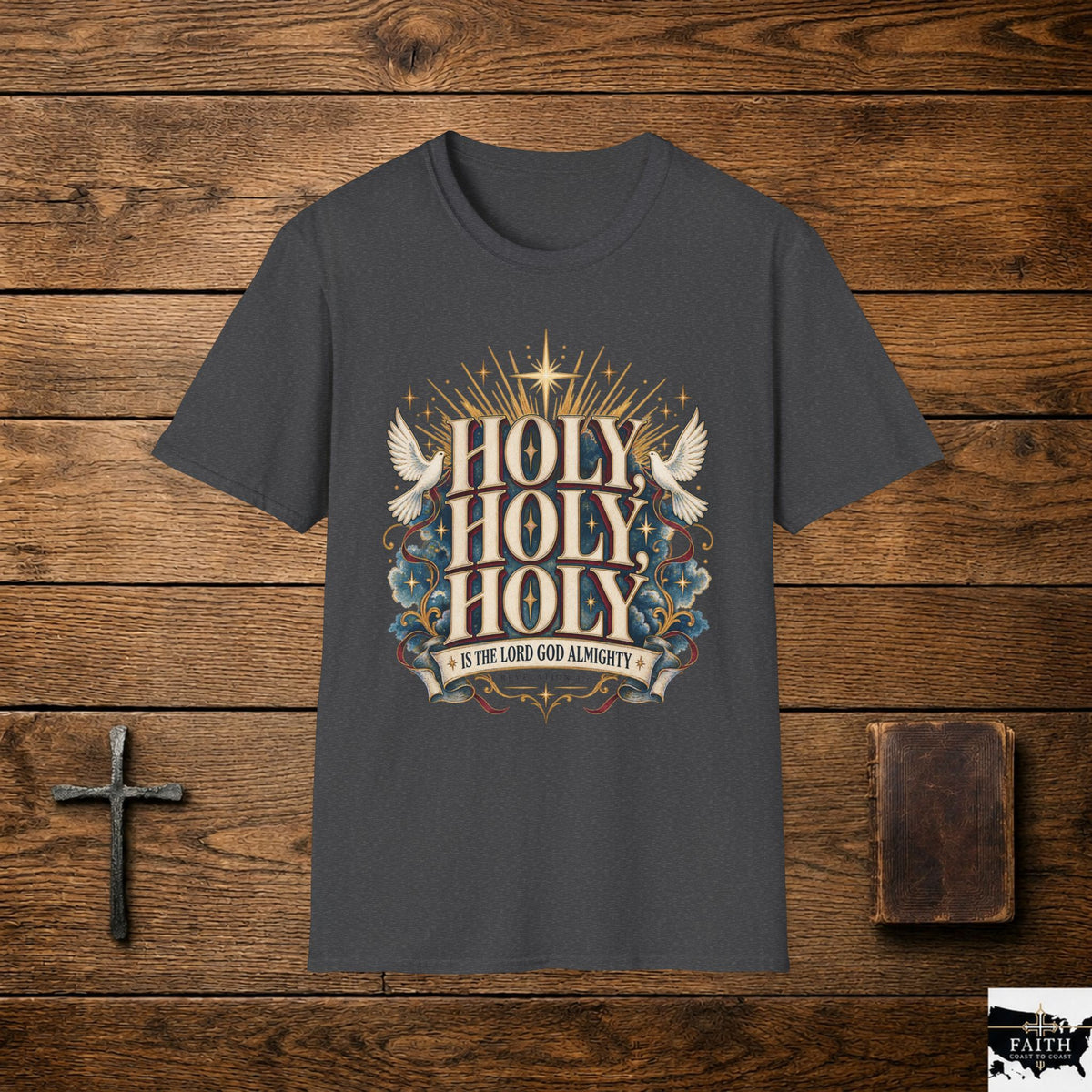 Holy Holy Holy tee | Christian faith shirt, dove and rays design