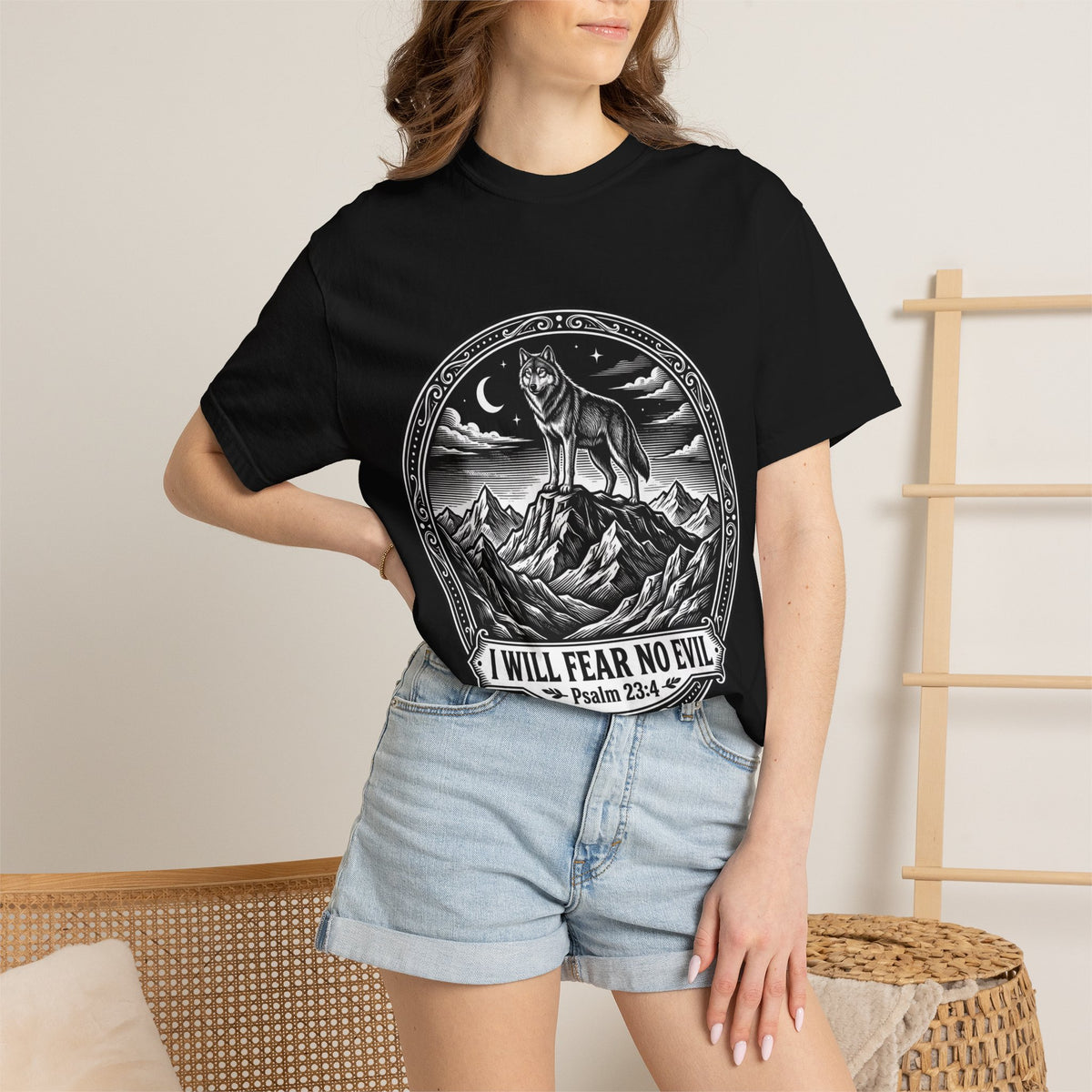 Psalm 23:4 'I Will Fear No Evil' Wolf T-Shirt