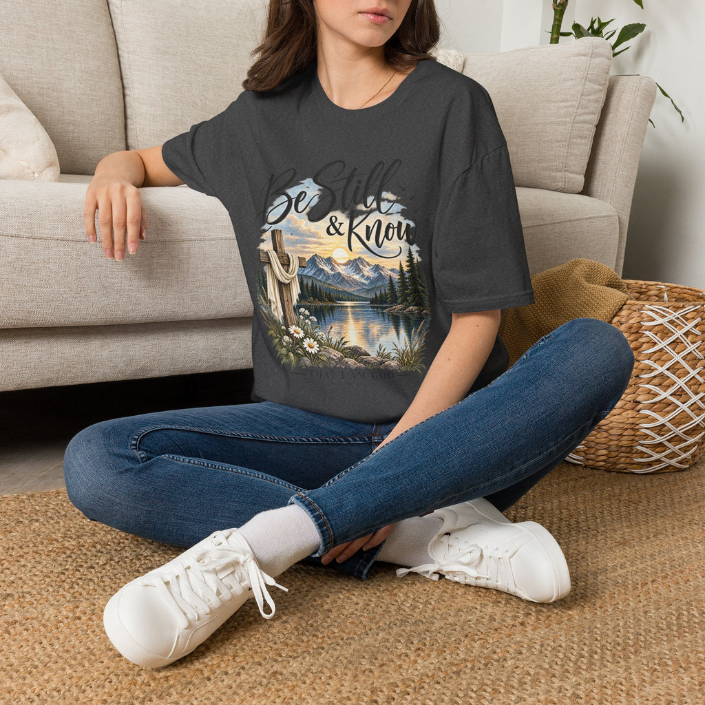 Be Still & Know T-Shirt — Christian Faith Scenic Cross Tee