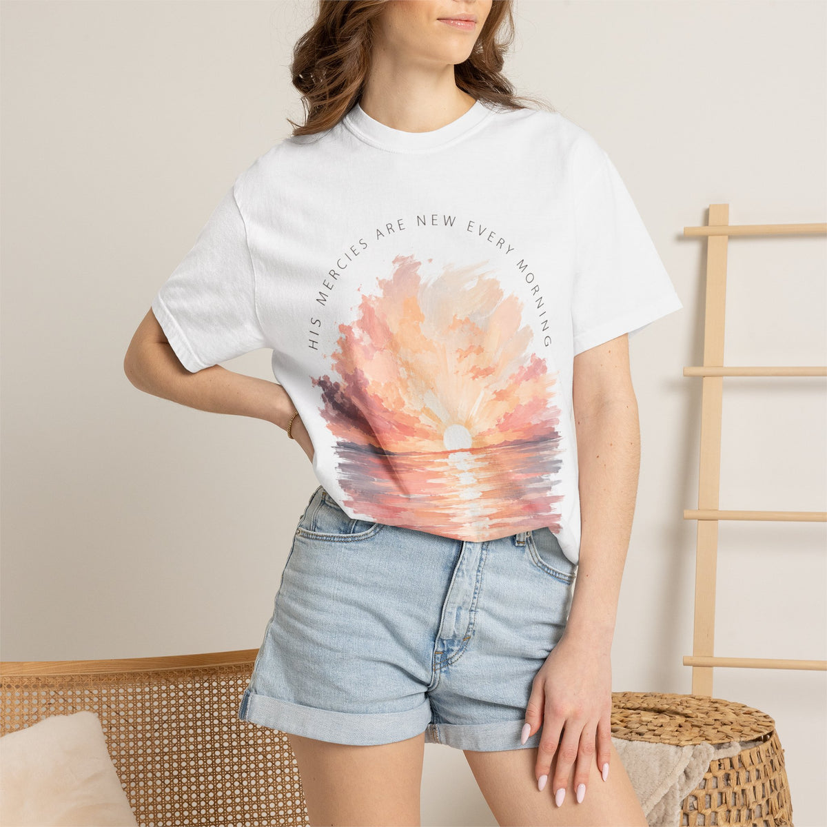 Sunset Reflection T-Shirt — "His Mercy Is New Every Morning" Christian Inspirational Tee