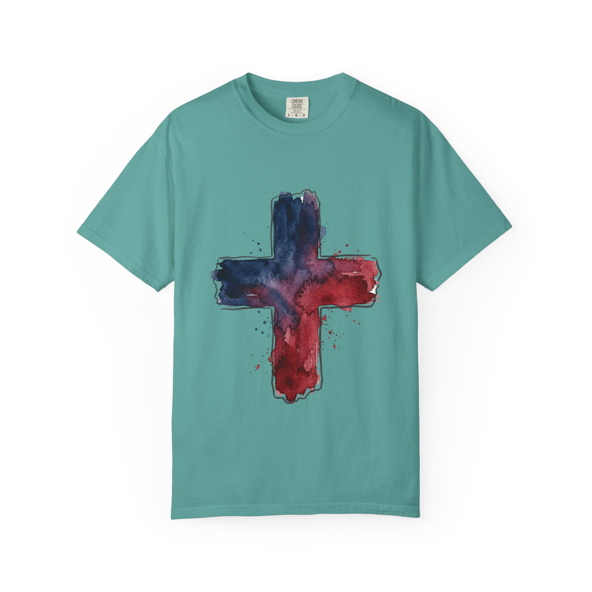 Watercolor Cross T-Shirt | Red Blue Abstract Christian Design
