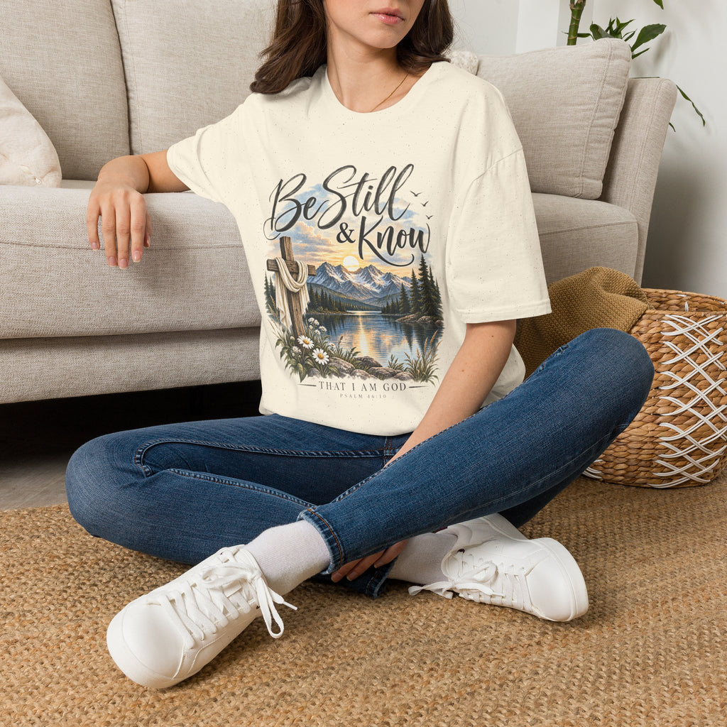 Be Still & Know T-Shirt — Christian Faith Scenic Cross Tee