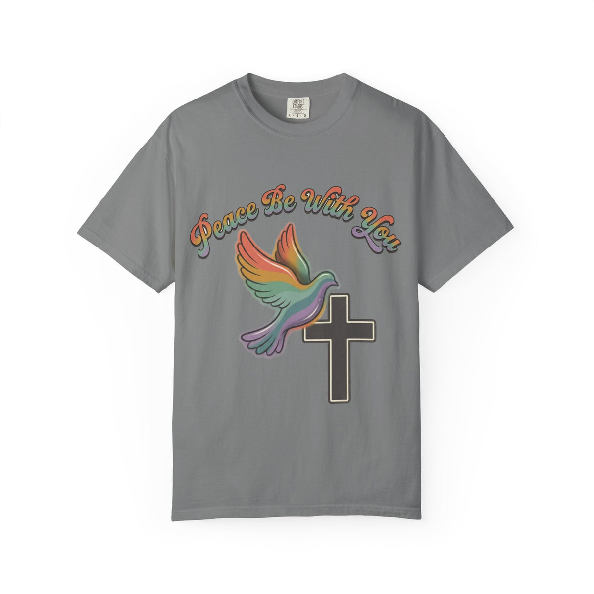 Peace Be With You Dove Cross T-Shirt | Rainbow Dove Christian Tee