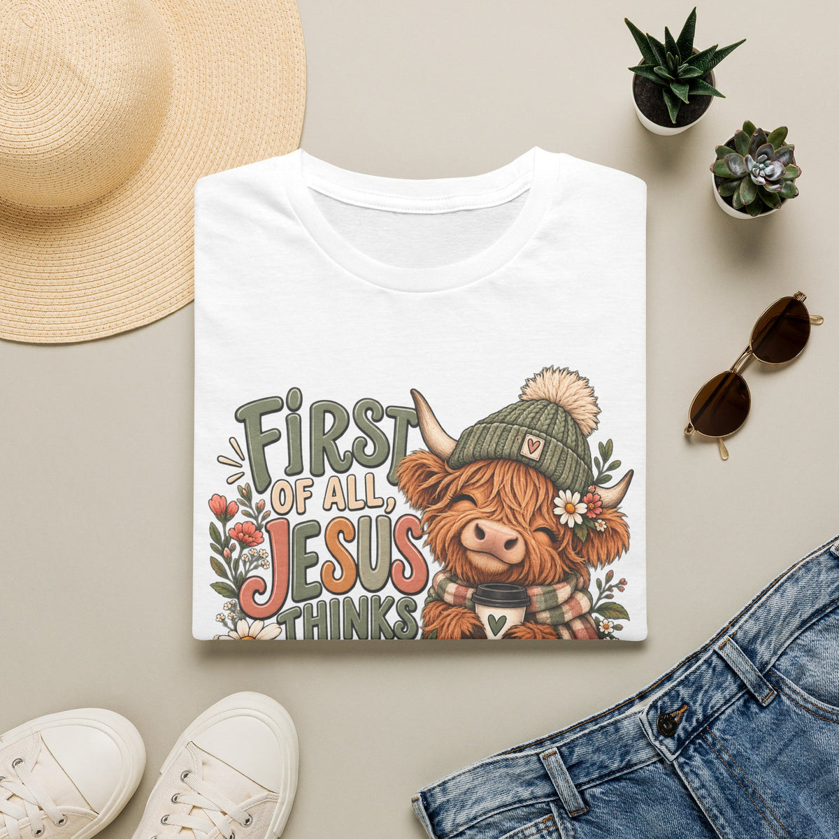 First of All Jesus Thinks I’m Delightful Cow Graphic T-Shirt
