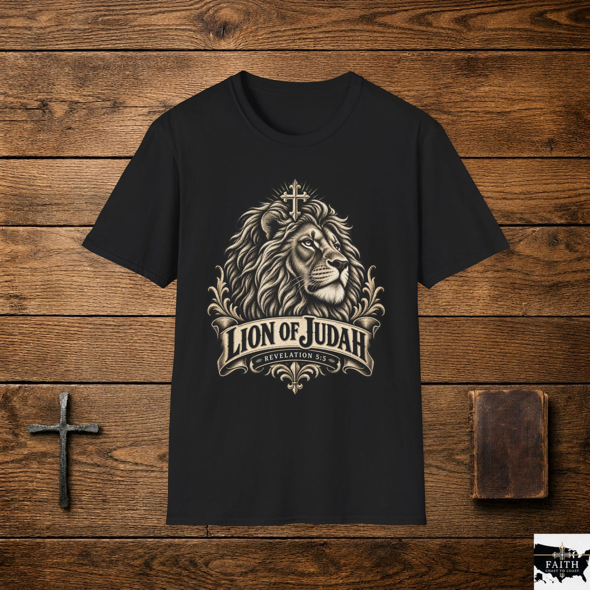 Lion of Judah T-Shirt — Christian Faith Tee with Lion & Cross Design