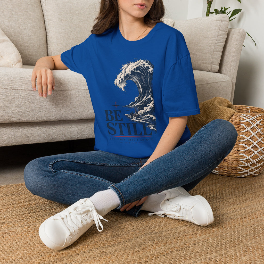 T-Shirt — "Be Still" Wave Graphic Tee | Calming Ocean Spiritual Apparel