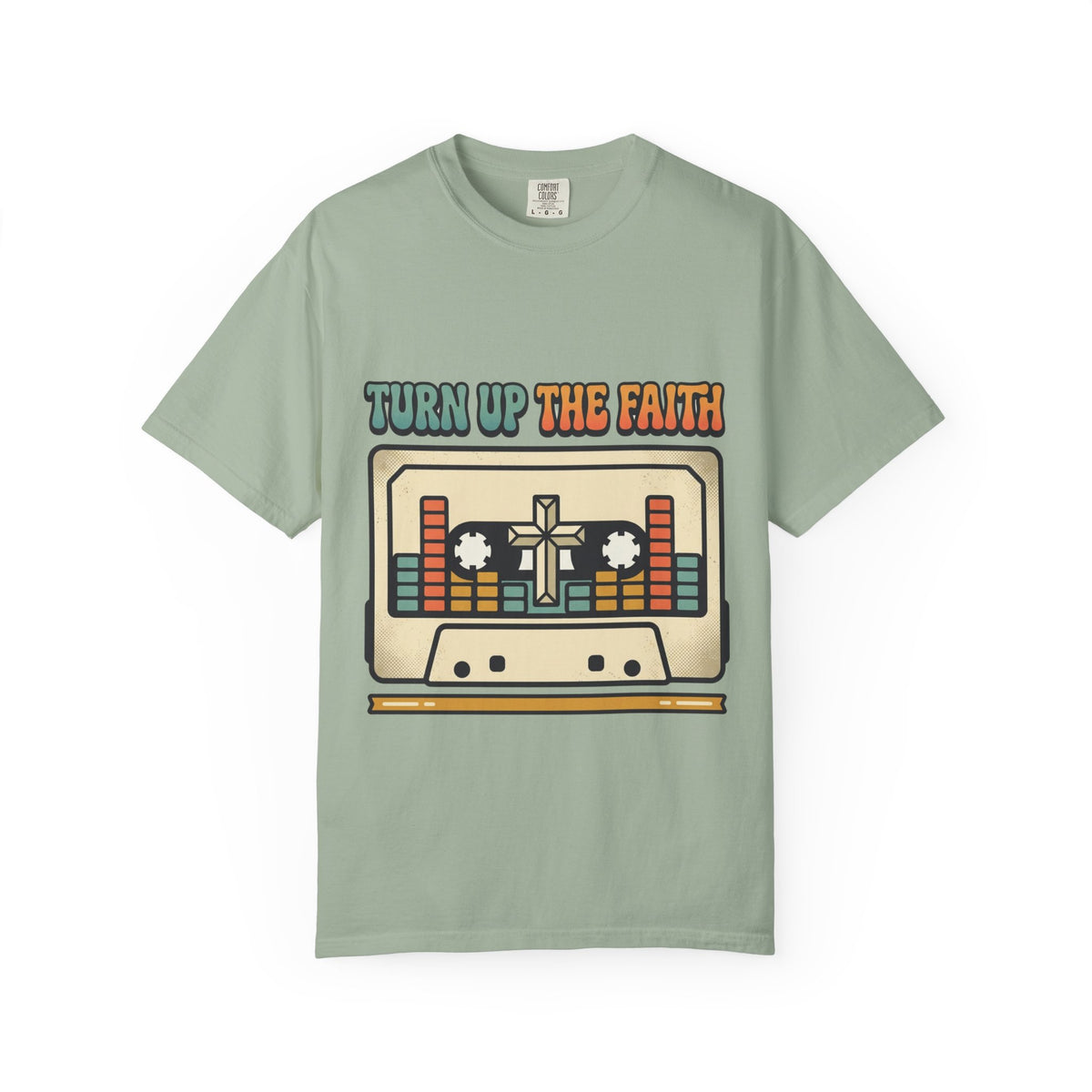 Turn Up The Faith cassette tape T-shirt | Christian retro music design