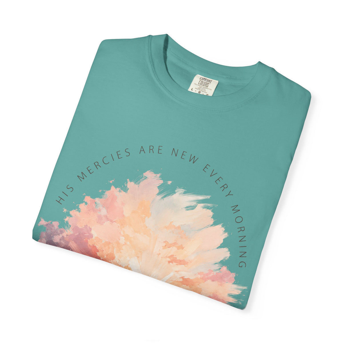Sunset Reflection T-Shirt — "His Mercy Is New Every Morning" Christian Inspirational Tee