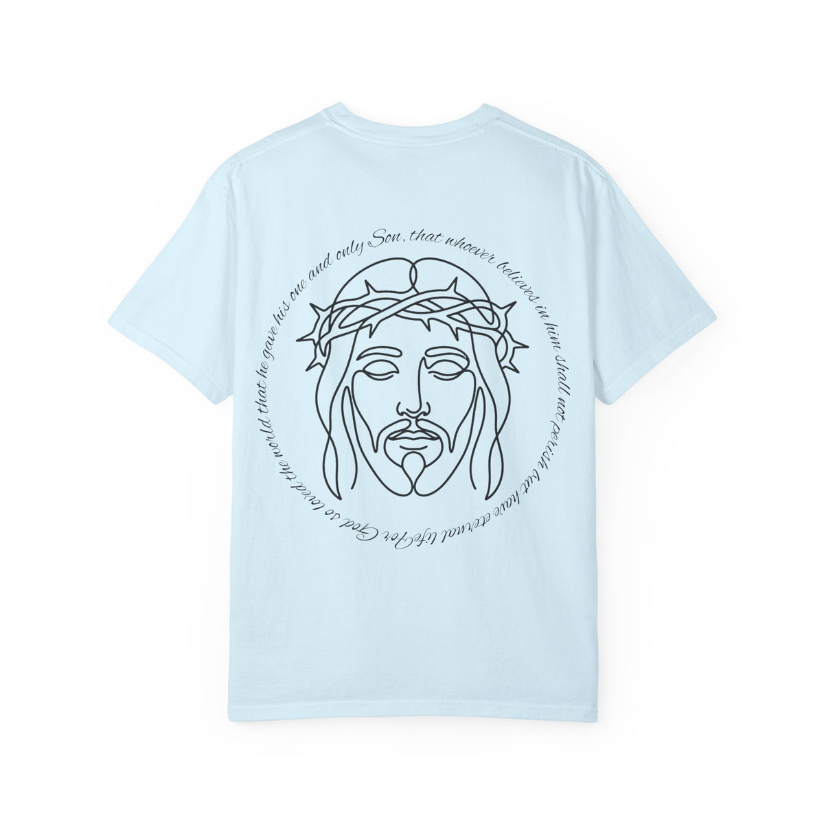 Line Art Jesus Face T-Shirt | Crown of Thorns Scripture Circle John 3:16