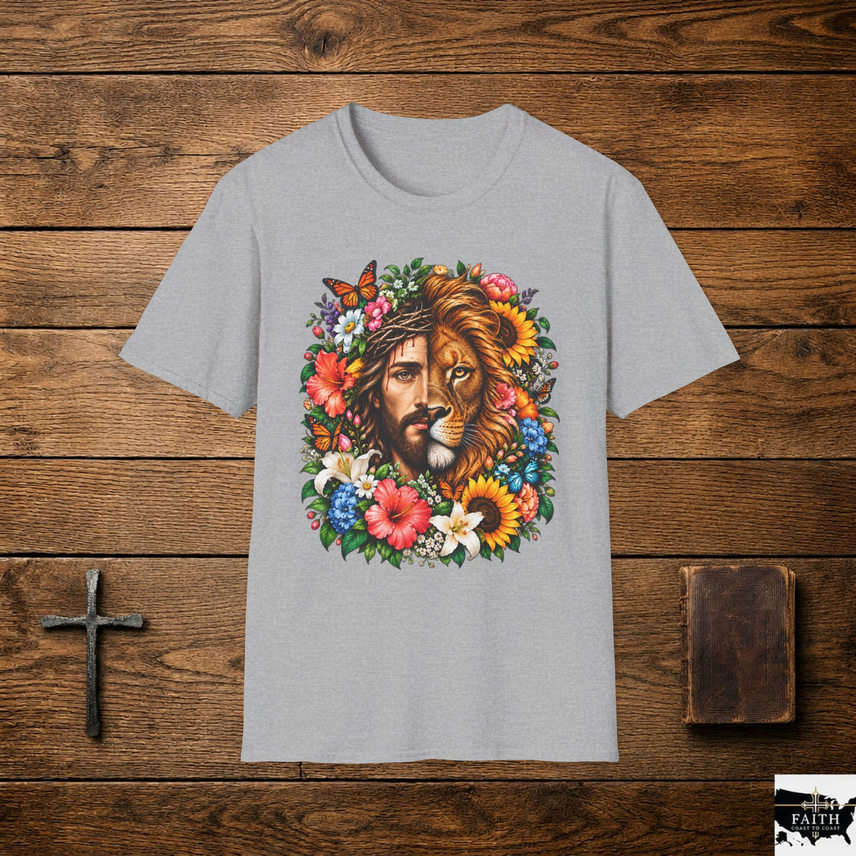 Jesus Lion Floral T-Shirt — Christian Faith Graphic Tee