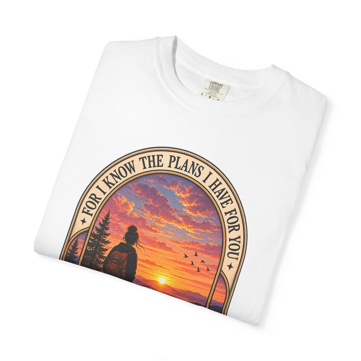 Sunset Hiker T‑Shirt — "For I Know the Plans I Have for You" Inspirational Graphic Tee