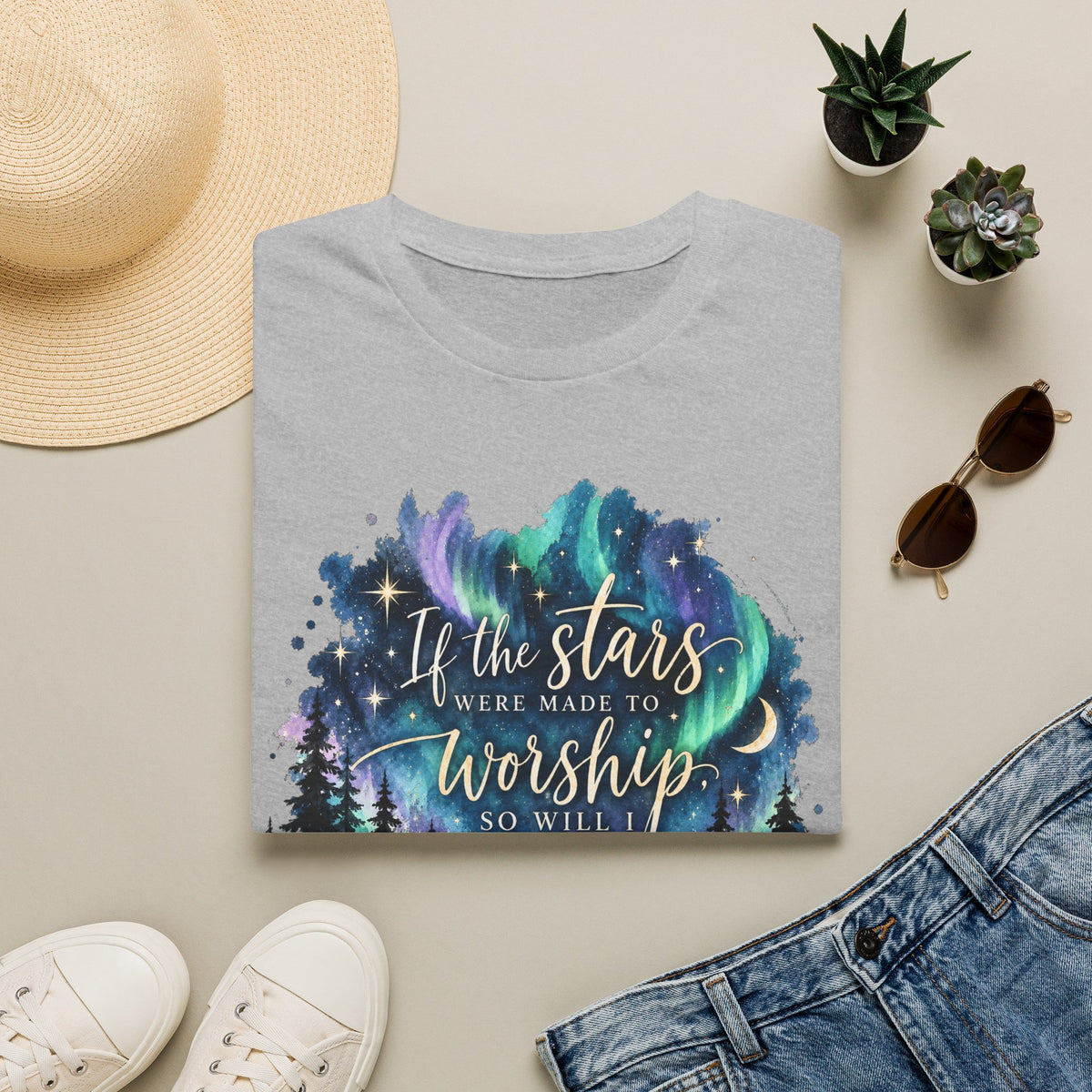 Worship Under the Stars T-Shirt — "If the stars were made to worship" Christian Faith Tee
