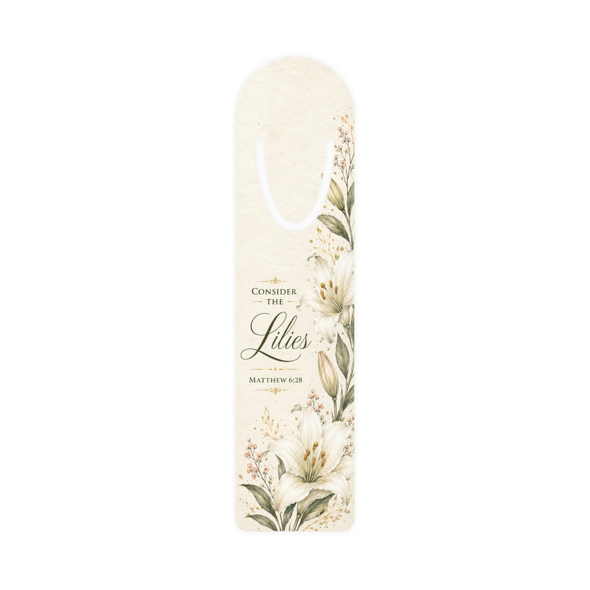Consider the Lilies floral bookmark | Bible verse Matthew 6:28 metal bookmark