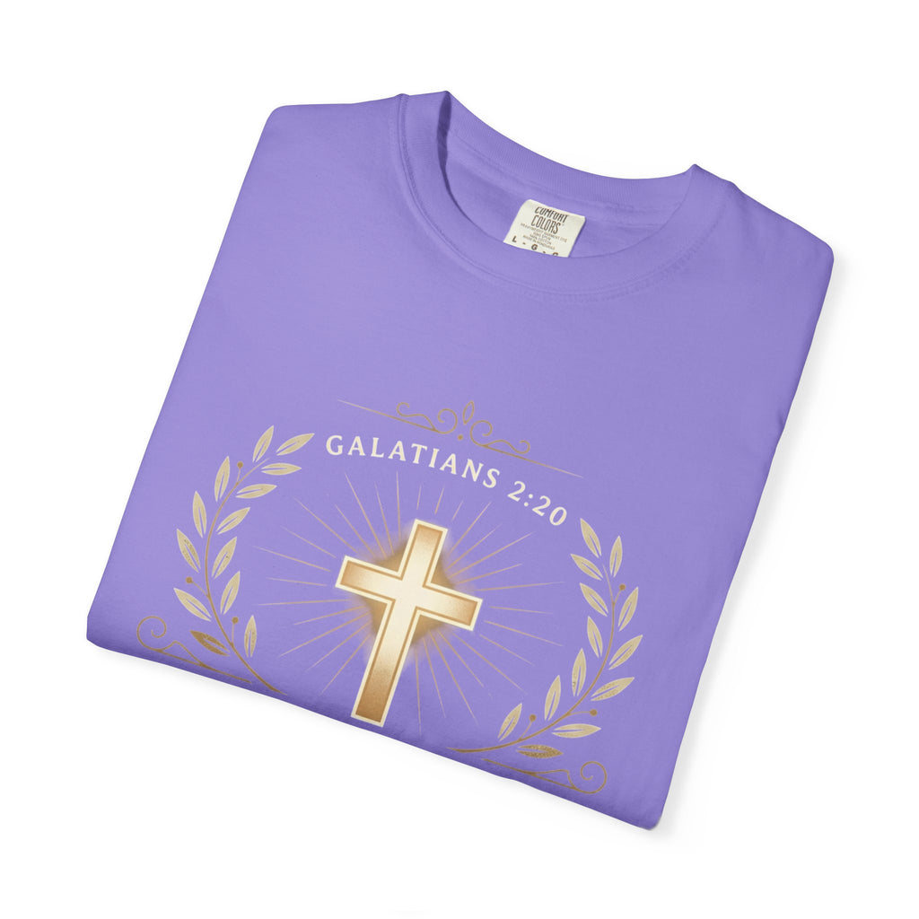 Christian Faith T-Shirt — "It Is No Longer I Who Live, But Christ Lives in Me" (Galatians 2:20)