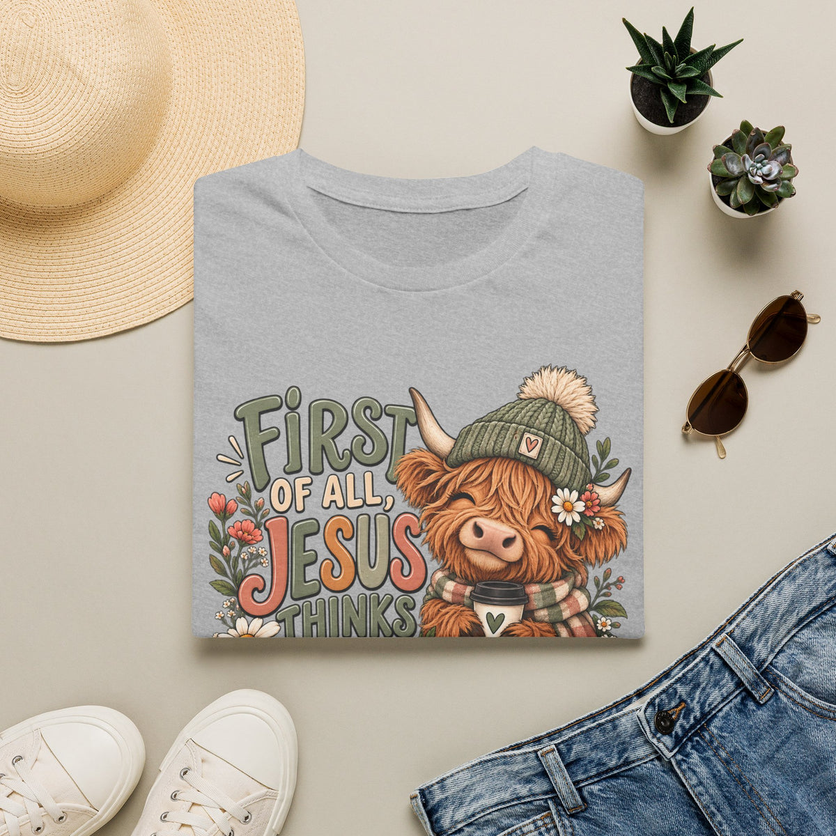 First of All Jesus Thinks I’m Delightful Cow Graphic T-Shirt