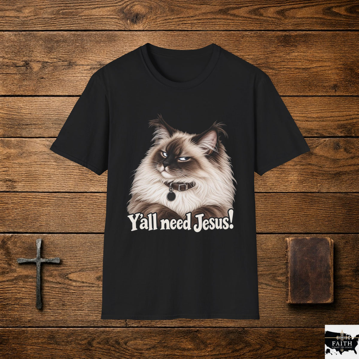 Grumpy Ragdoll Cat Y'all Need Jesus T-Shirt | Faith Humorous Christian Tee